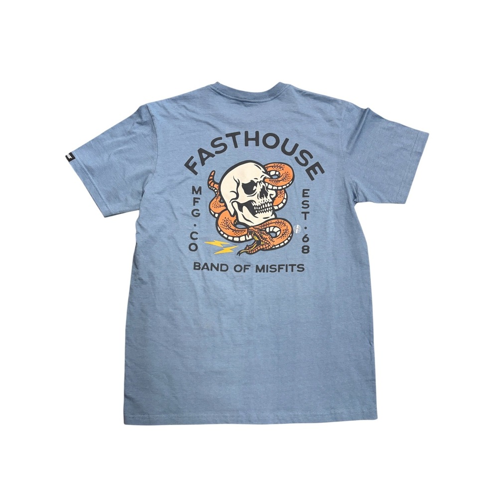NWT Fasthouse Mens Band of Misfits Skull Snake Graphic T-Shirt Blue Size Medium